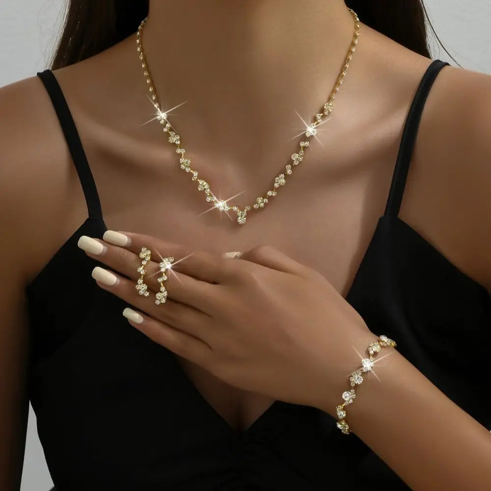 Bridal Shining Crystal Jewelry Set Rhinestone Exquisite Earrings Bracelet Luxury Necklace Women