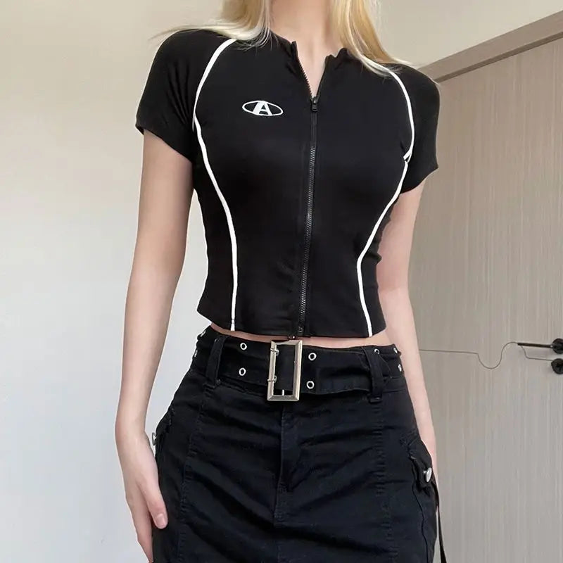 Y2K Zip-Up Grunge Crop Top