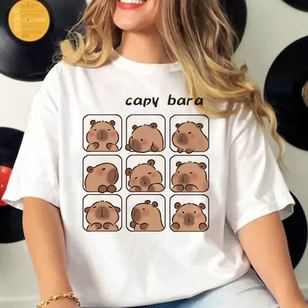 Capybara T-shirts Women Manga Graphic Tee Harajuku Top Female Japanese Manga Designer Clothing