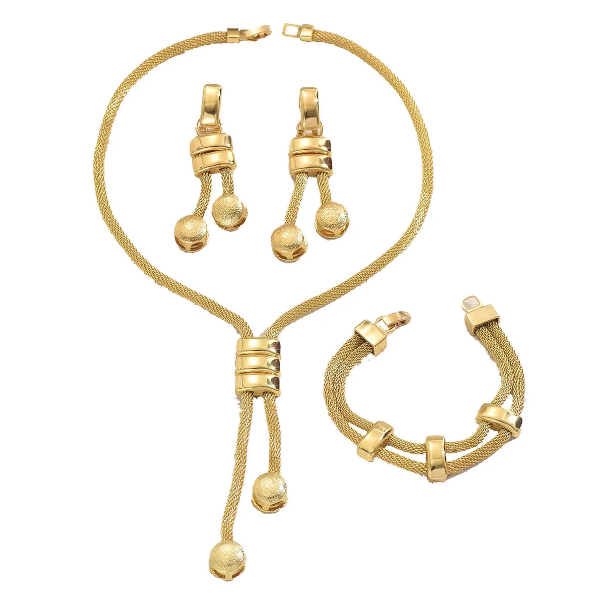 Fashion Jewelry Set For Women Gold Color Elegant Long Necklace Geometric Tassel Earrings Bracelet Bangle Accessories