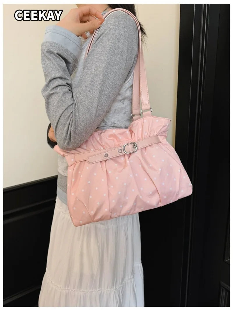 CEEKAY Polka Dot Ruched Shoulder Bag