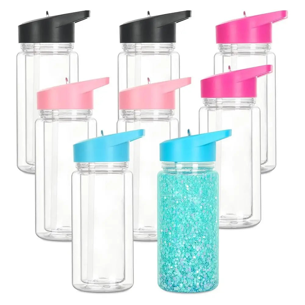 NEW 300ml Capacity Snow Globe Tumbler Reusable Break-Resistant Water Bottles Double Layers Pre-Drilled Mason Jar Cups Children
