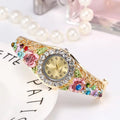 Women's Watches Stainless Steel Rhinestone Quartz Watch Women Fashion Flower Vintage Bangle Elegant Wristwatch Zegarek Damski