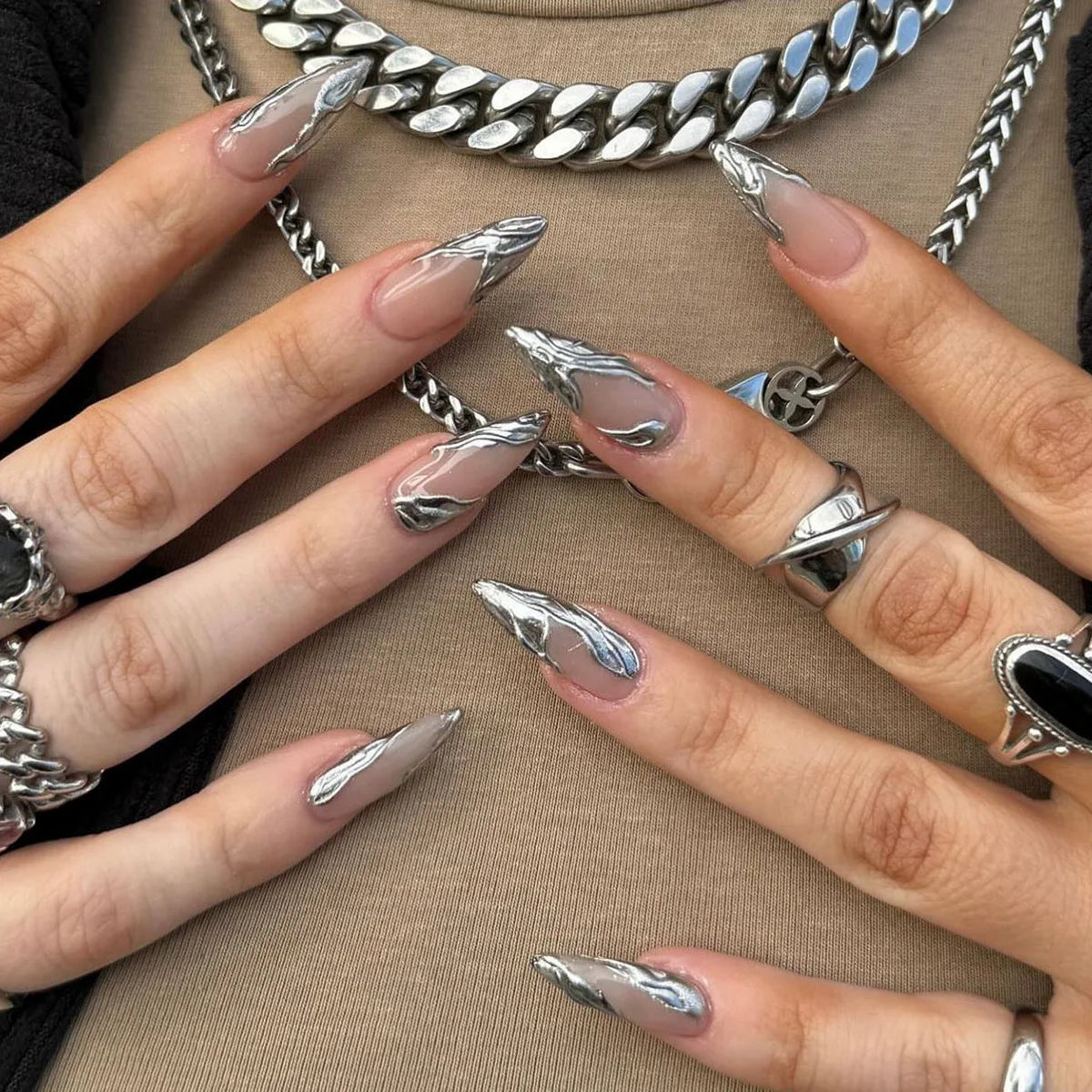 Red Star French Almond Press-On Nails
