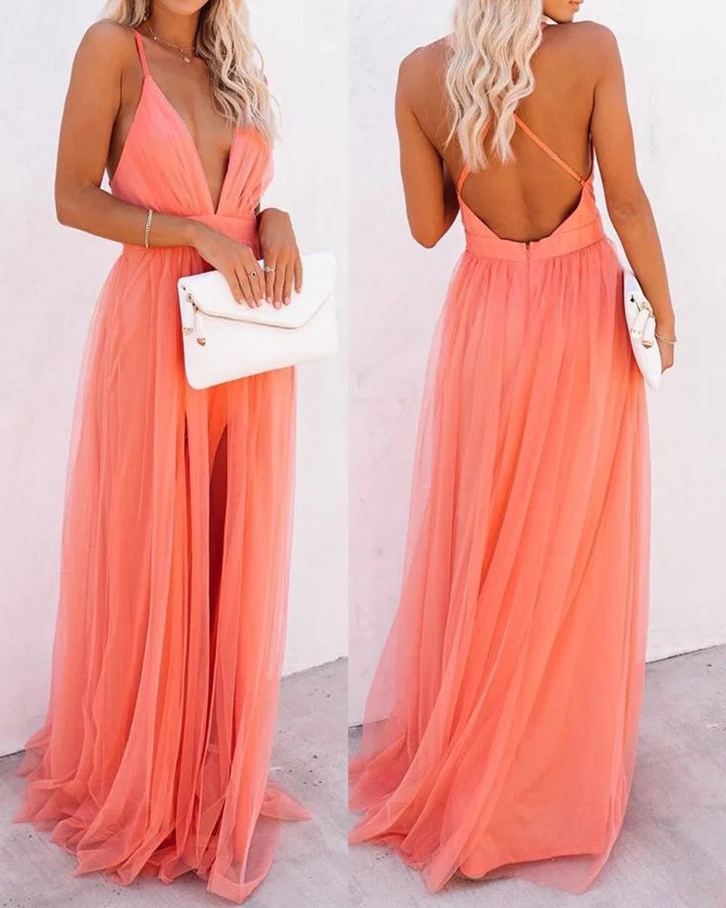Sexy Dress for Women Wedding Maxi Slip Dress Bridesmaid Banquet V Neck Sexy Backless Lace Long Elegant Evening Dresses