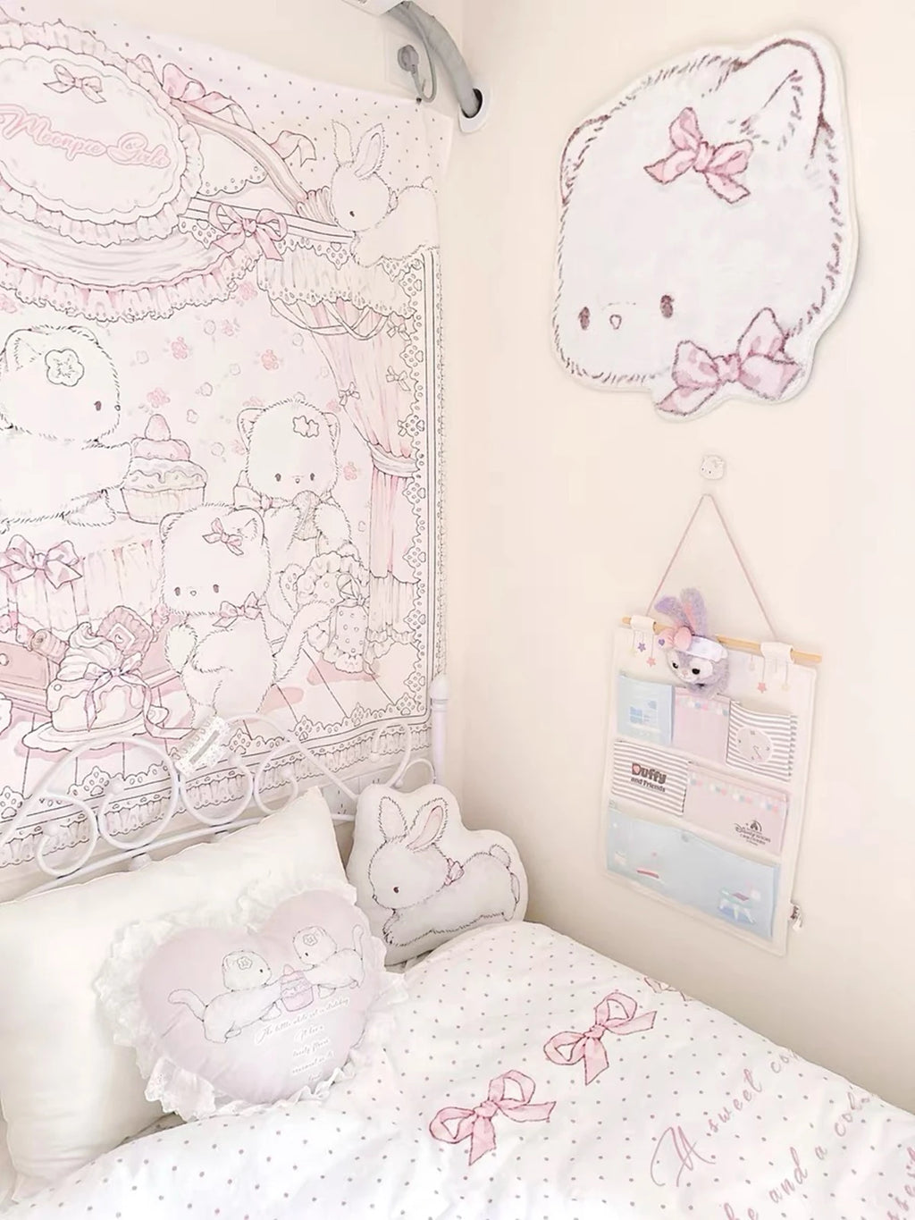 Pink Kawaii Cartoon Wall Tapestry