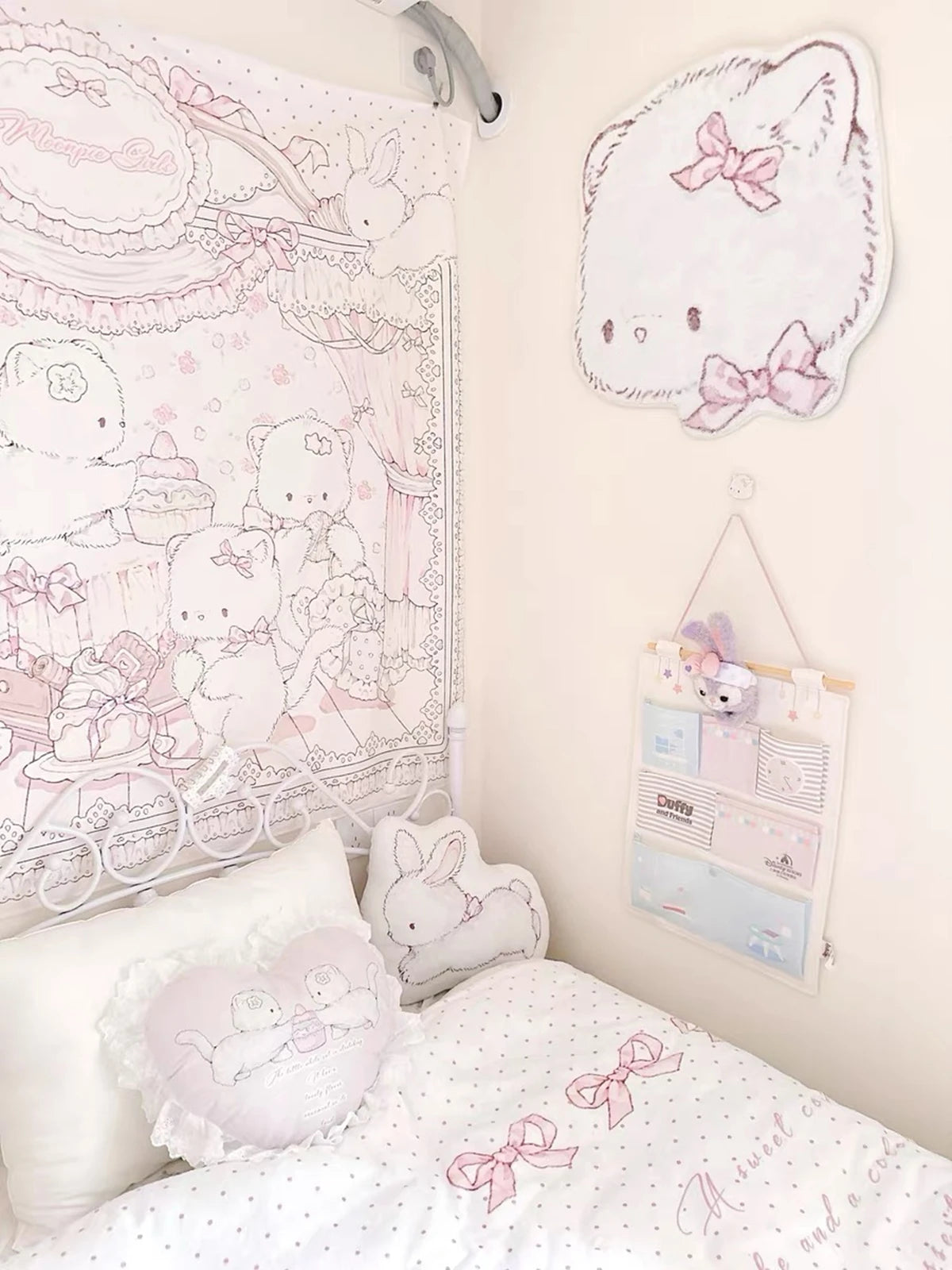 Pink Kawaii Cartoon Wall Tapestry