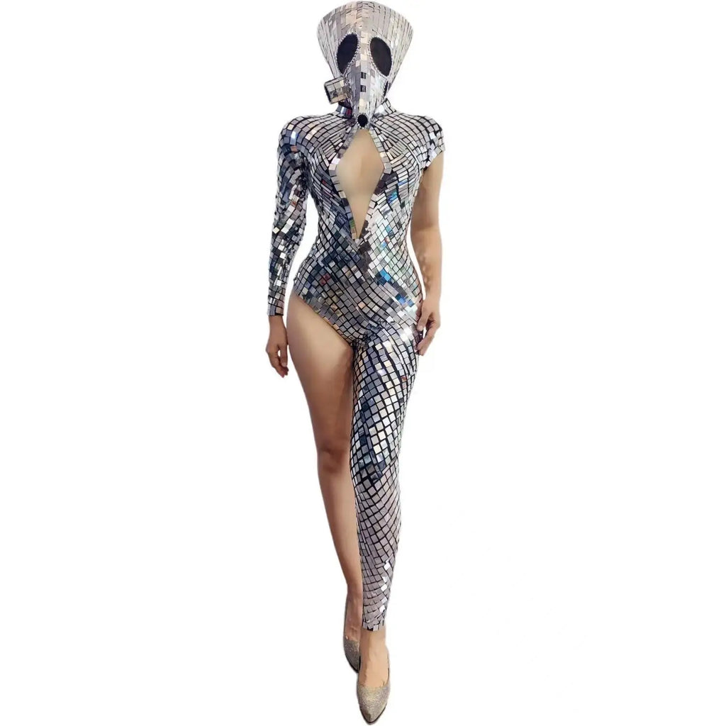 Sparkly Sequins Asymmetrical Sexy Jumpsuit Nightclub Carnival Showgirl Bodysuit Sexy Masquerade Costume Bar Singer DJ Outfit