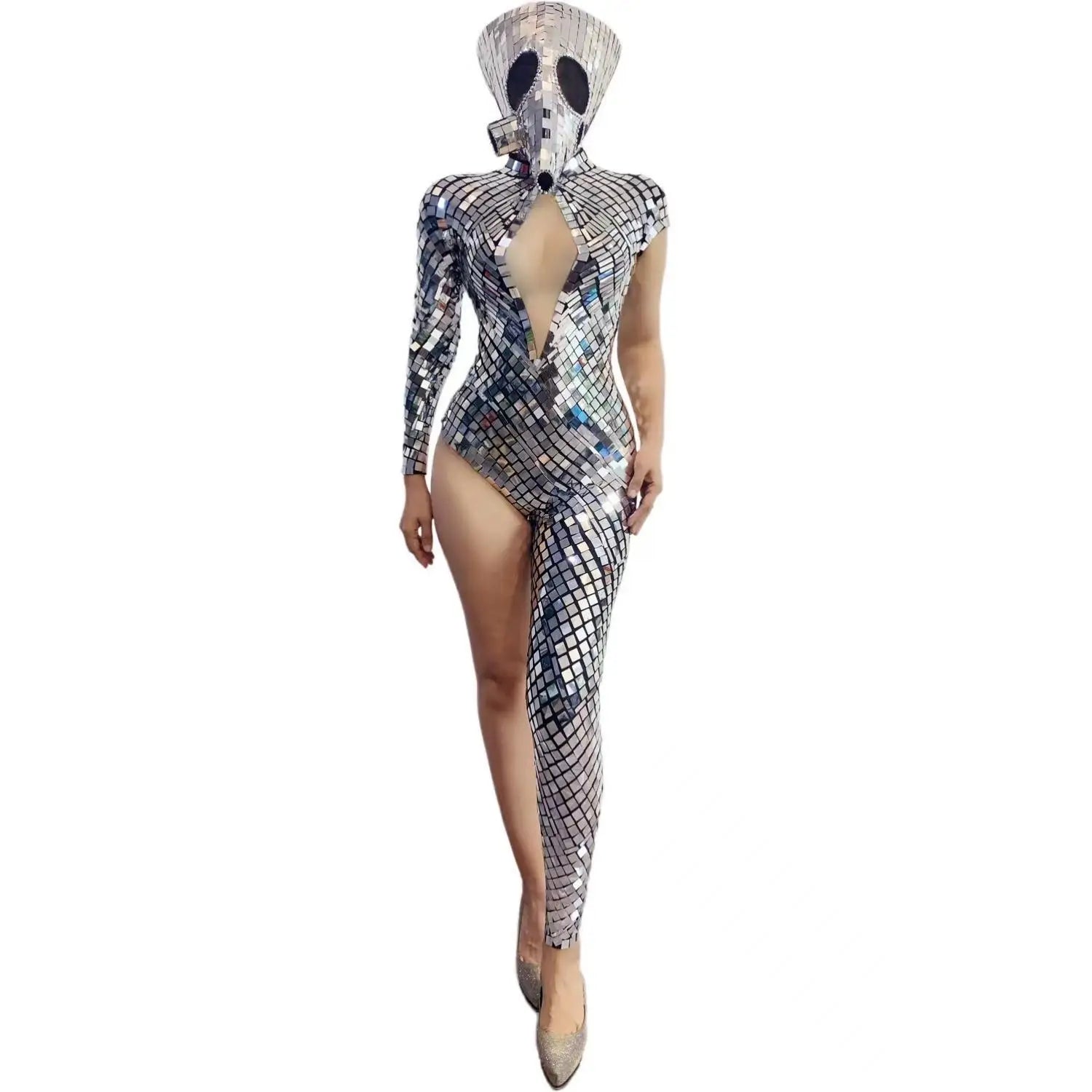 Sparkly Sequins Asymmetrical Sexy Jumpsuit Nightclub Carnival Showgirl Bodysuit Sexy Masquerade Costume Bar Singer DJ Outfit