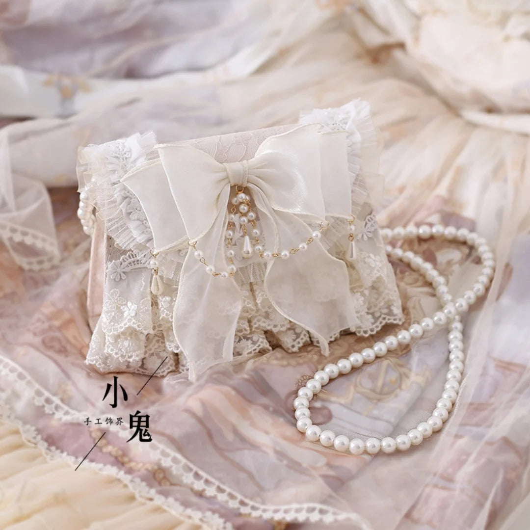 Lolita Pink Bow Pearl Crossbody Bag