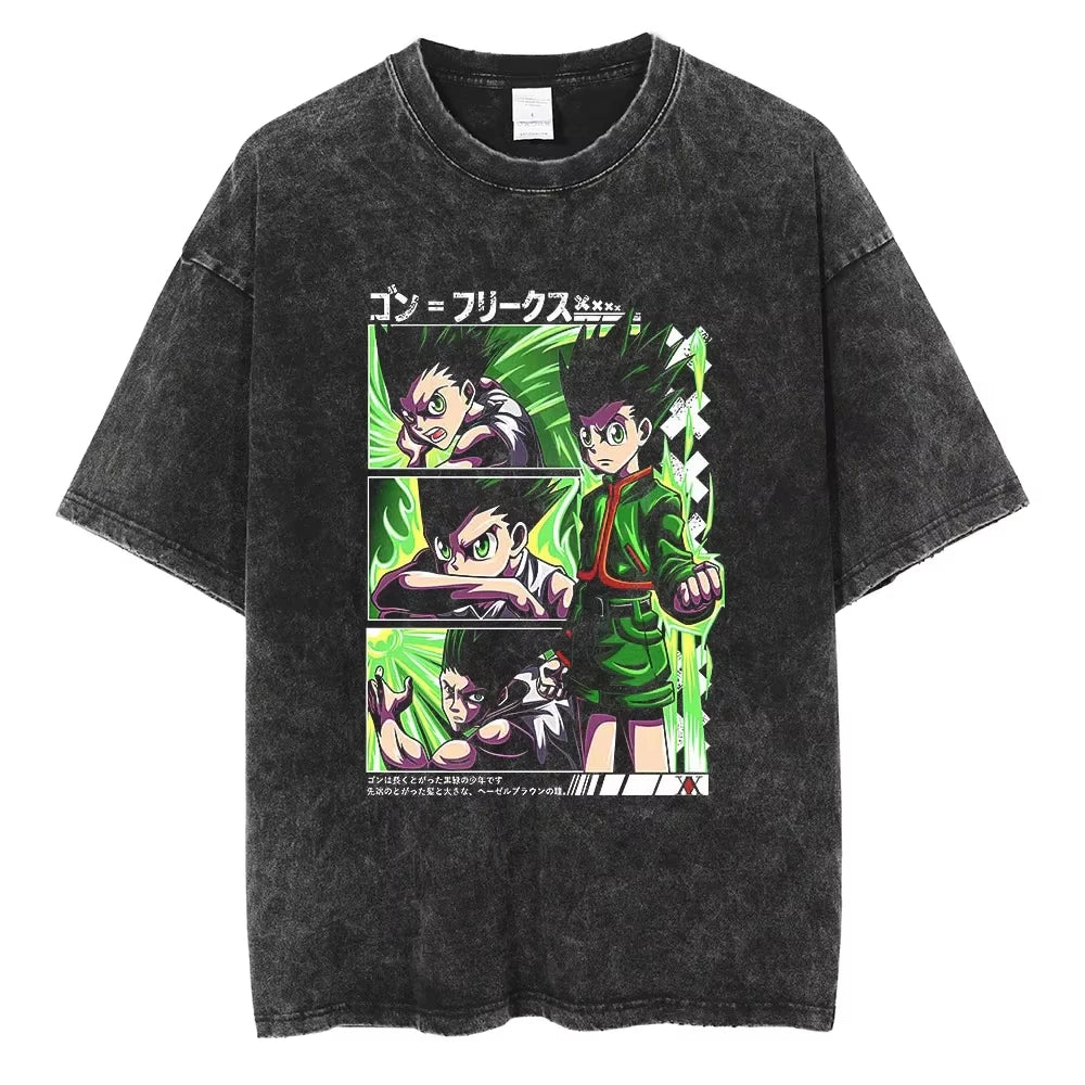 HUNTER×HUNTER T Shirt Kurapika Manga Tshirt Men Women Hip Hop Washed Cotton T-shirt Clothing Summer Short Sleeve Tees Streetwear