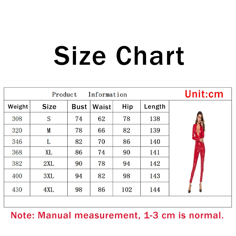 Women's Sensual Latex Jumpsuit Metallic-Finish Glossy Patent Leather Bodysuit Wet-Look Zipper-Front Sexy Nightclub Bodysuits Set
