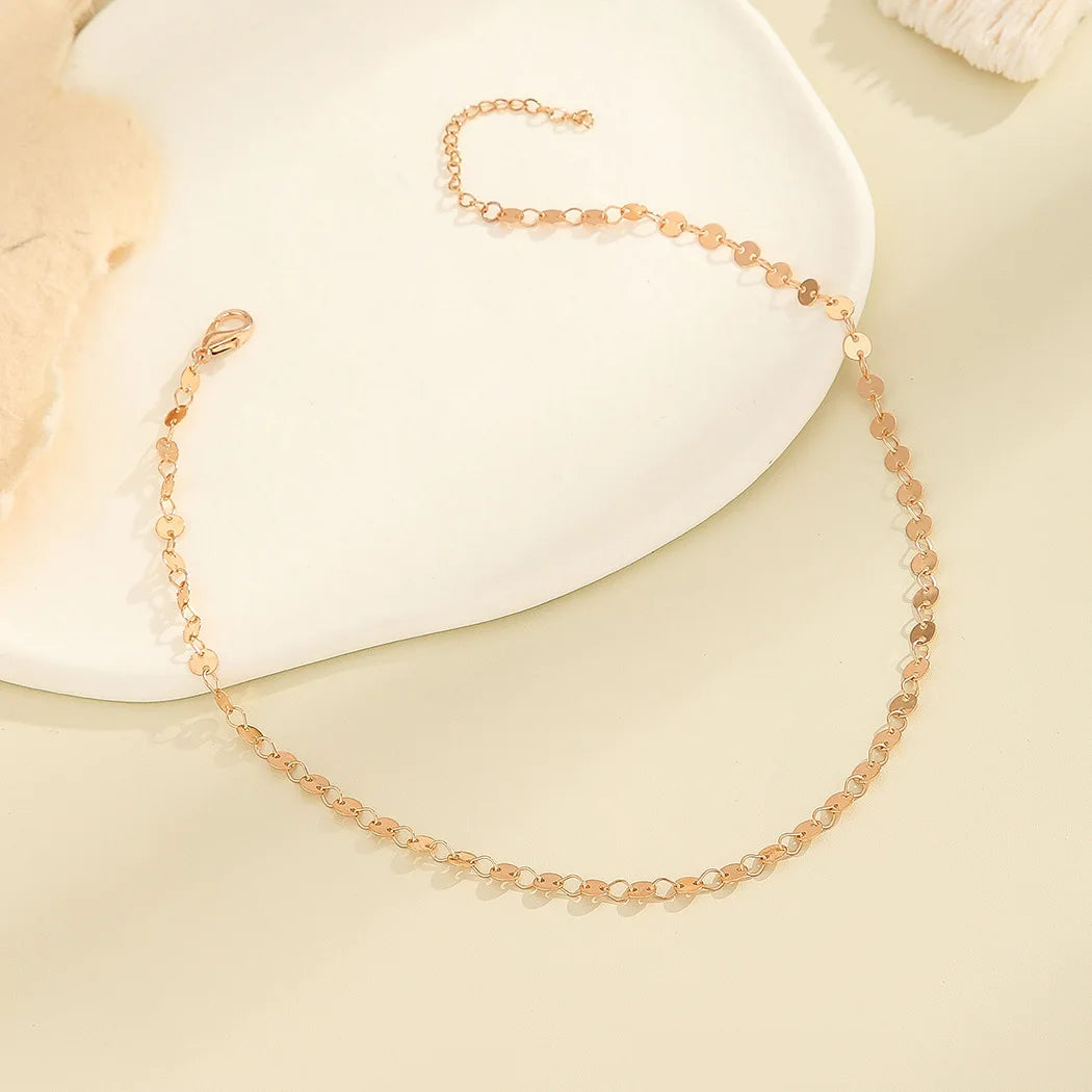 Women's Chokers Necklace Golden Color Round Metal Sequin Collar Short Chain Simple Punk Necklace Trendy Jewelry Gift