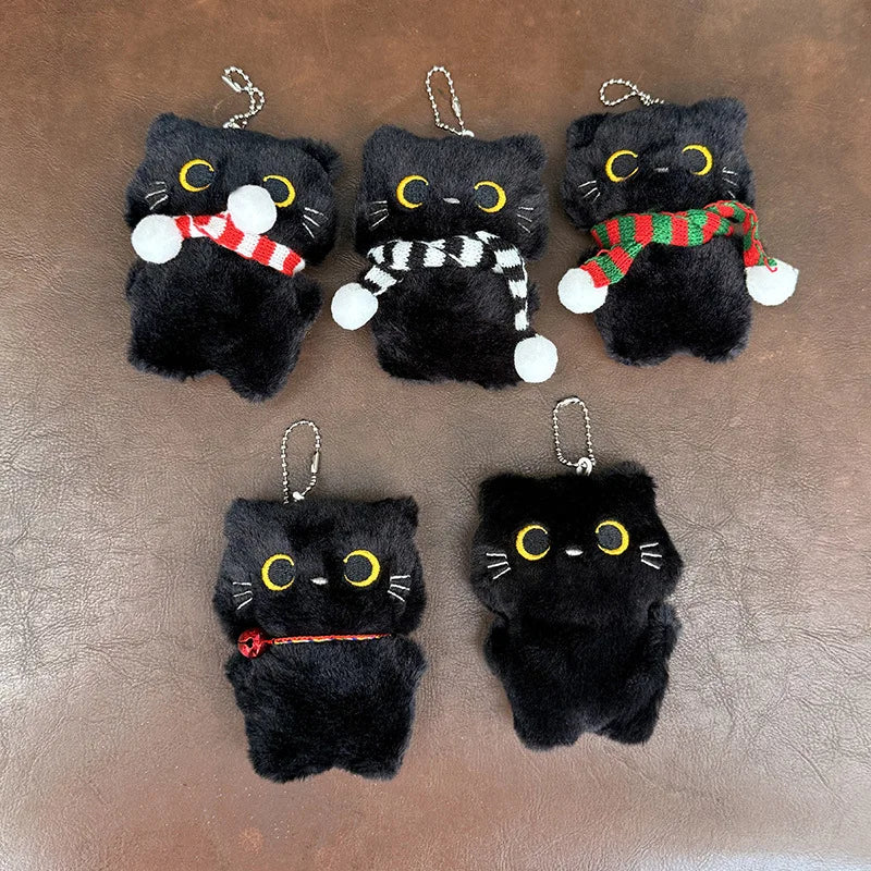 Black Cat Plush Keychain with Scarf