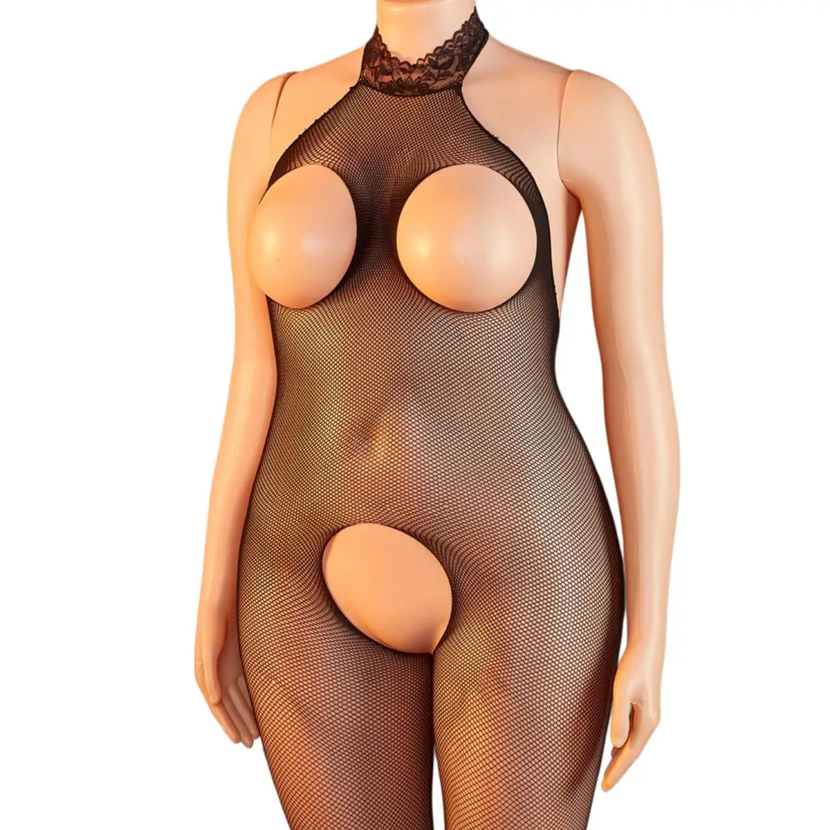 Plus-Size Open-Crotch Fishnet Bodystocking