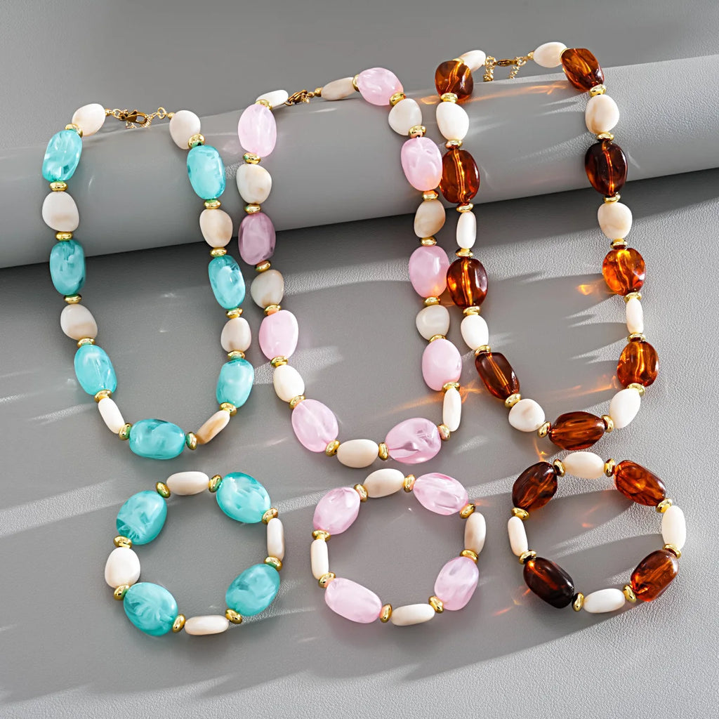 Multi Colors Irregular Oval Acrylic Chokers Necklaces Women Bohemian Chunky Smudging Resin Bead Necklaces Jewelry Vacation Party