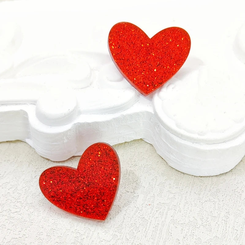 Glitter Peach Heart Acrylic Earrings
