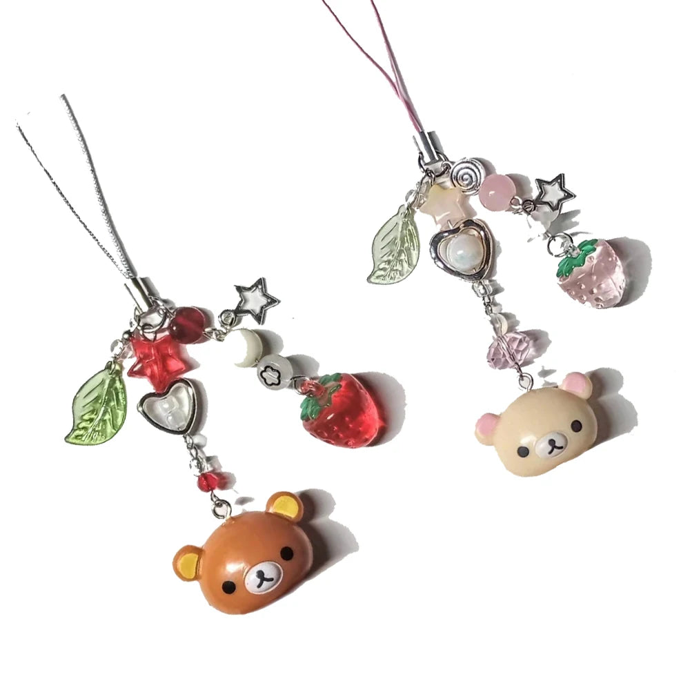 Rilakkuma Bear Bell Beaded Phone Charm