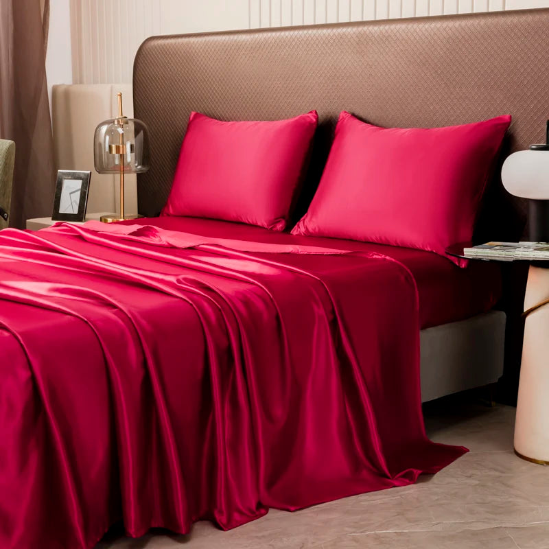 Solid Satin Sheet & Pillowcase Bedding Set