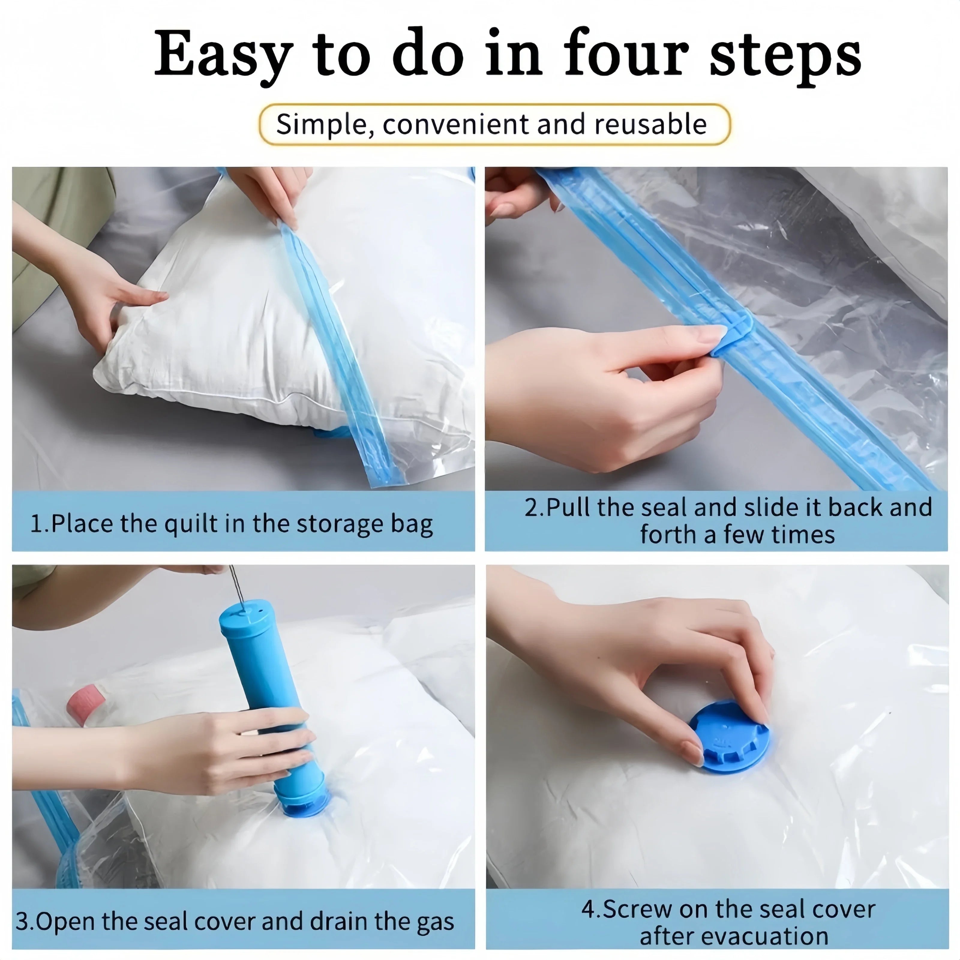 Vacuum Compression Bags Space Saver Storage Bags For Clothes Quilt Travel, Transparent Airtight Reusable With Hand Pump, 1-10pcs