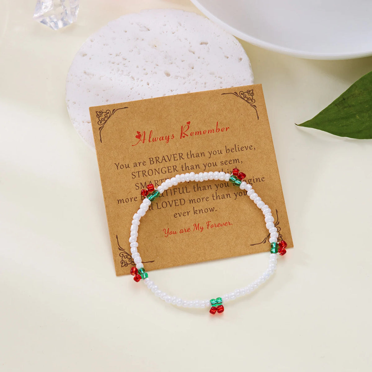 Red Cherry Beaded Charm Bracelet