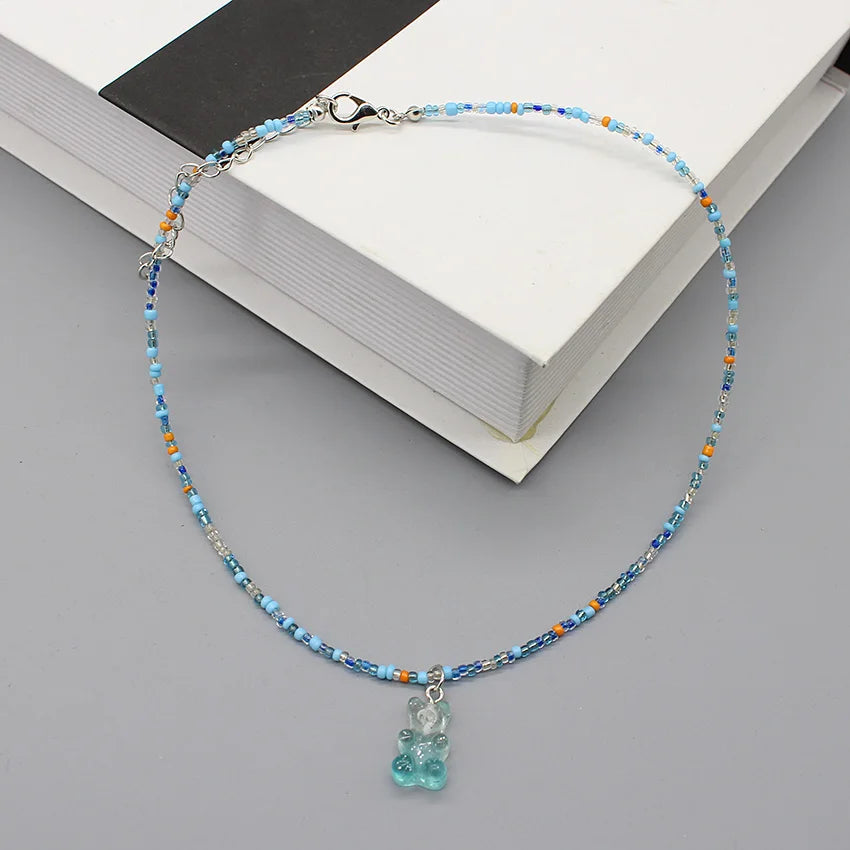 Women's Colorful Seed-Bead Gummy Choker Necklace