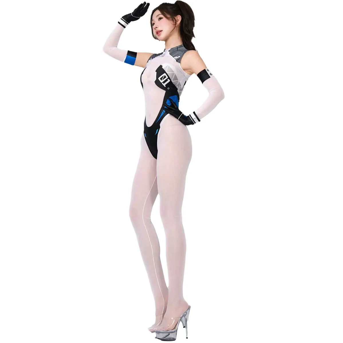 Women Sexy Onepiece Oil Glossy Sleeveless Transparent Patchwork Jumpsuit Playsuit Bodysui Back Zipper Swimwear Clubwear Cosplay