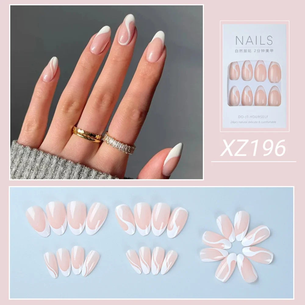 French Almond Colorblock Stripe Press-On Nails