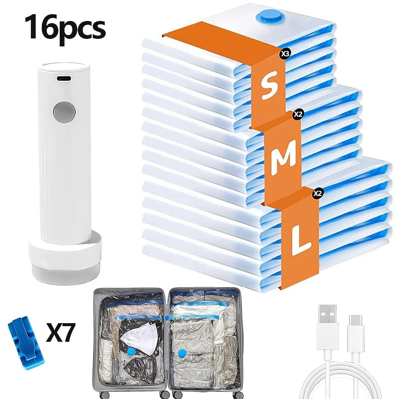 Vacuum StorageBags with Electric Pump USB Rechargeable,Thick Compression Space Saver Bags for Travel Clothes Comforters Wardrobe