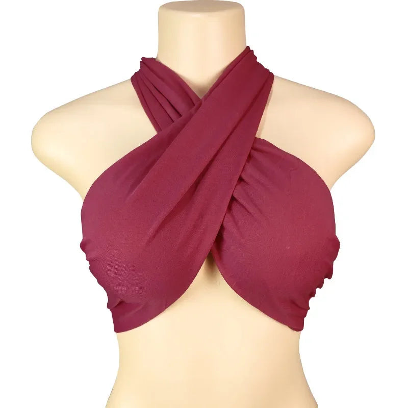 Sexy Tank Top Cross Bandage Backless Sleeveless Halter Crop Tops Women Bare Midriff Camisole Female Tube Top Cropped Vest