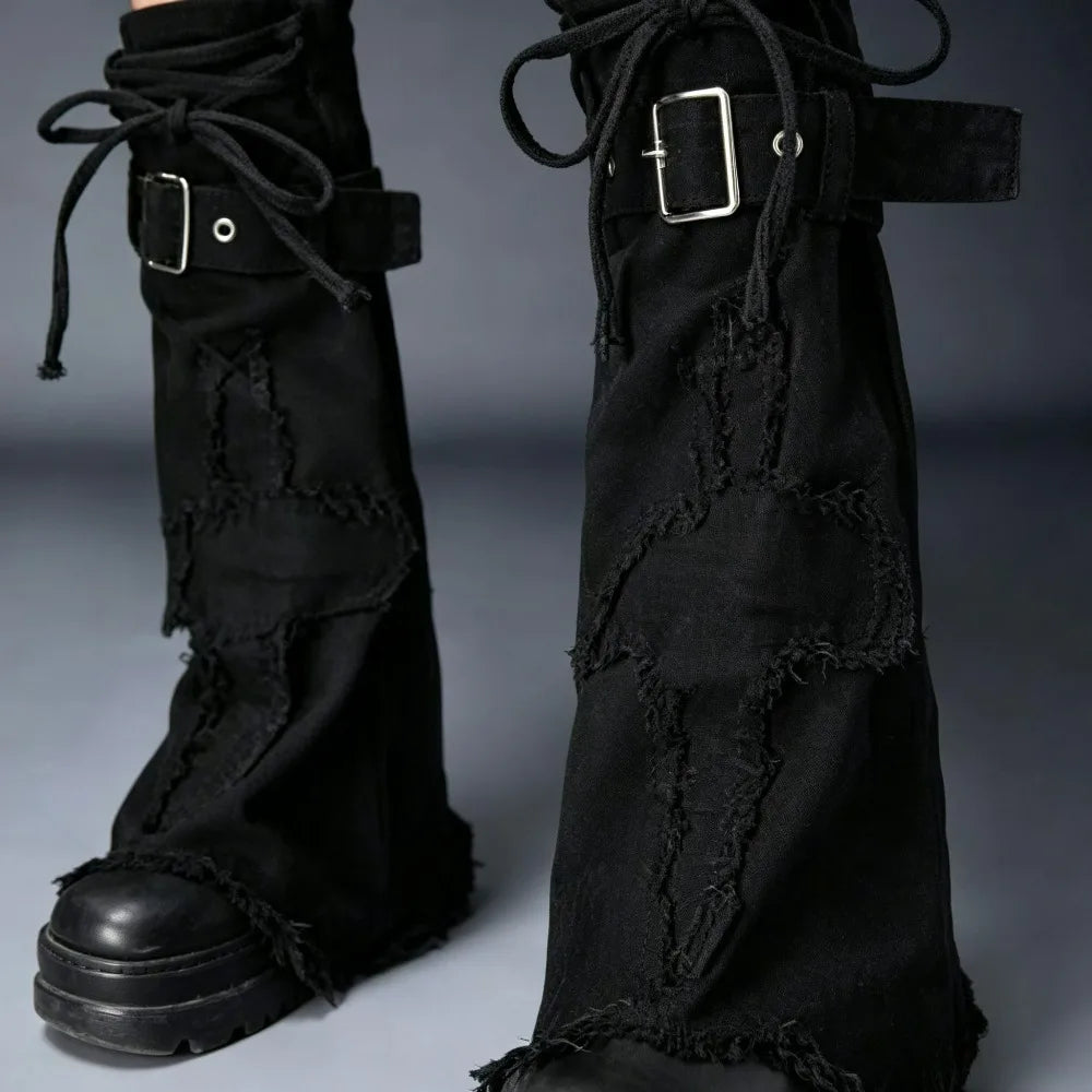 Distressed Denim Punk Over-Knee Leg Warmers