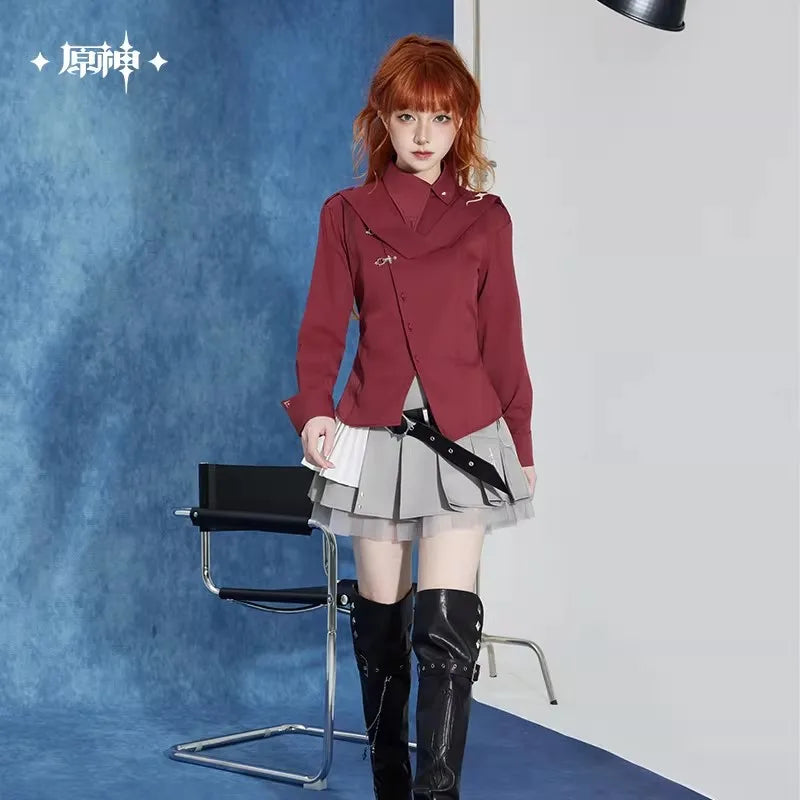 [Genuine] miHoYo Game Tartaglia Shirt Genshin Impact Tartaglia Theme Ribbon Long Sleeved Shirt Clothing Coat Cosplay Xmas Gifts