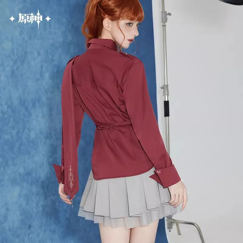 [Genuine] miHoYo Game Tartaglia Shirt Genshin Impact Tartaglia Theme Ribbon Long Sleeved Shirt Clothing Coat Cosplay Xmas Gifts