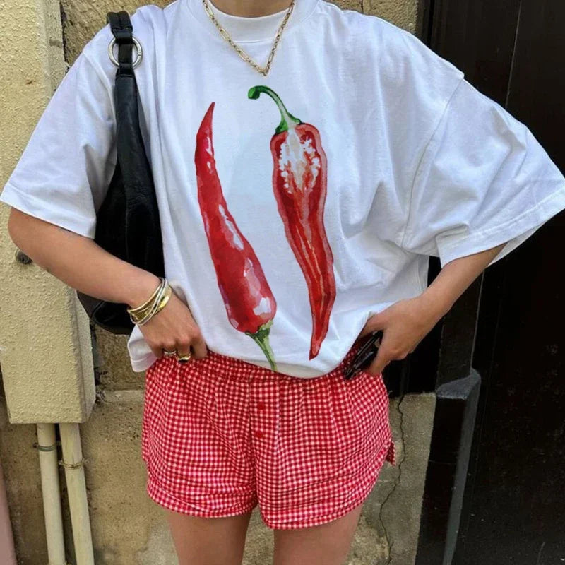 Oversized Chili Pepper Graphic T-Shirt
