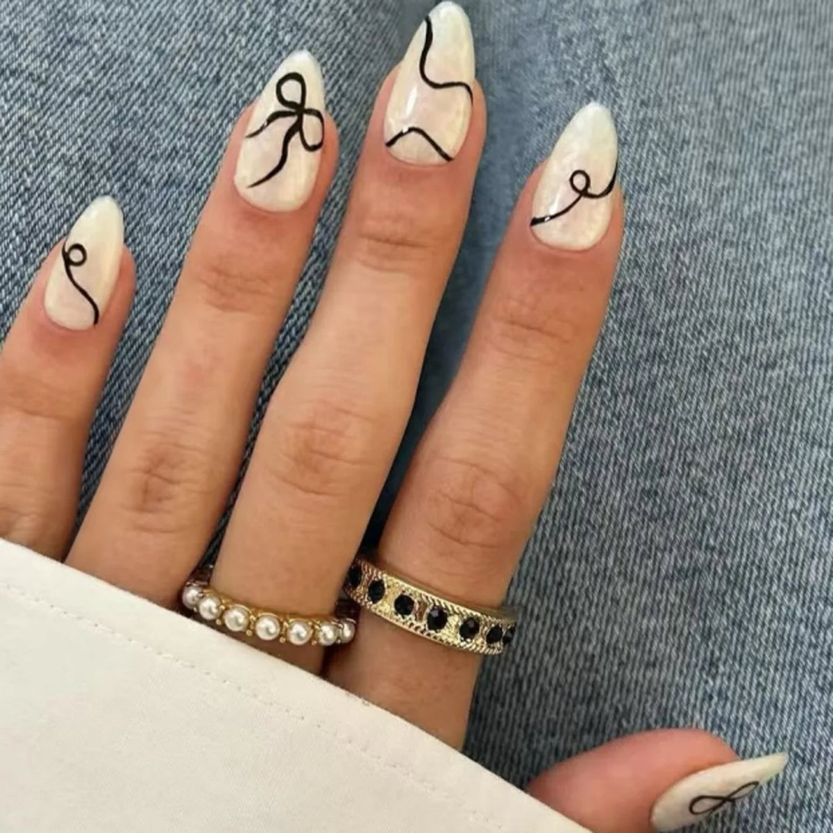 Red Star French Almond Press-On Nails