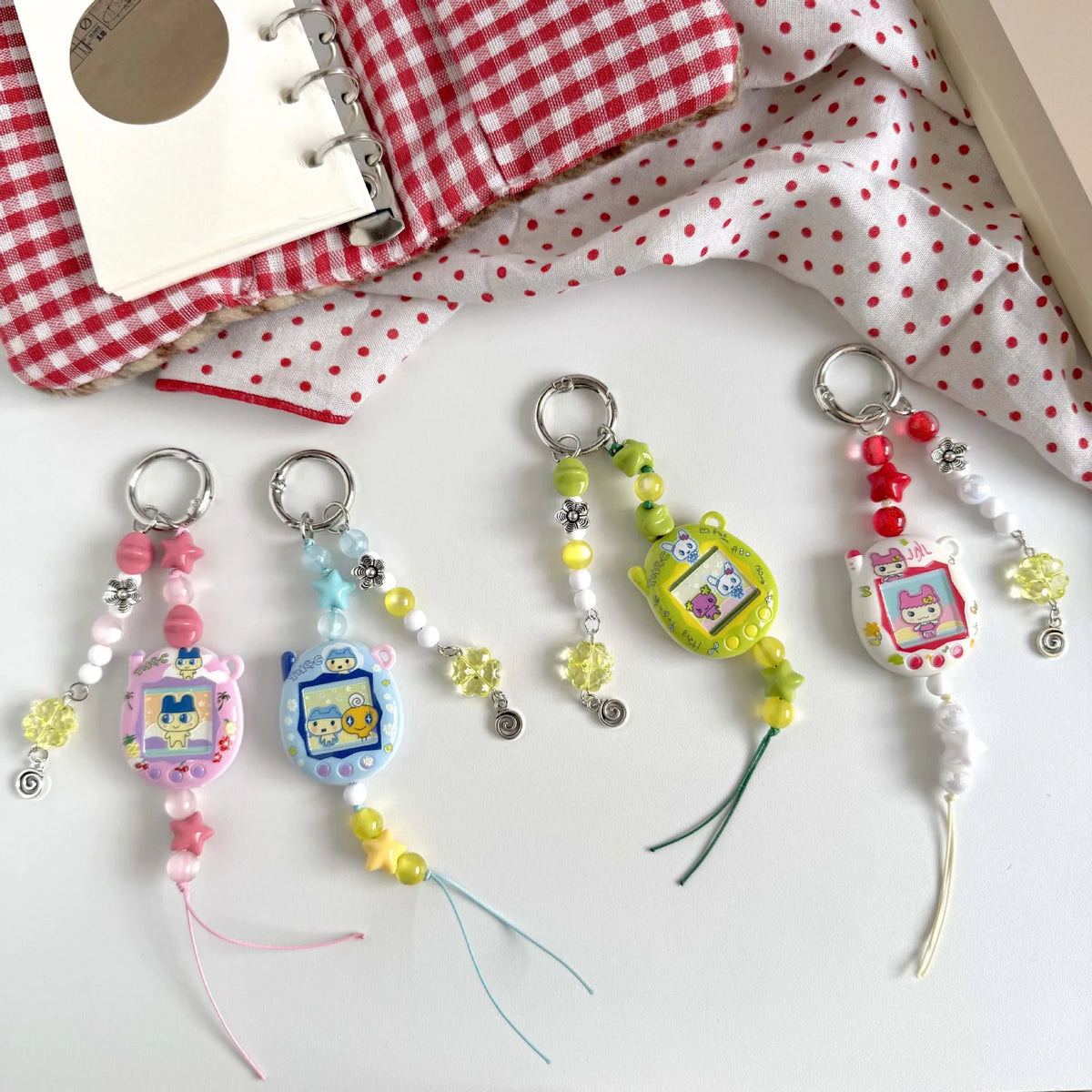 Tamagotchi Beaded Phone Strap with Acrylic Charm