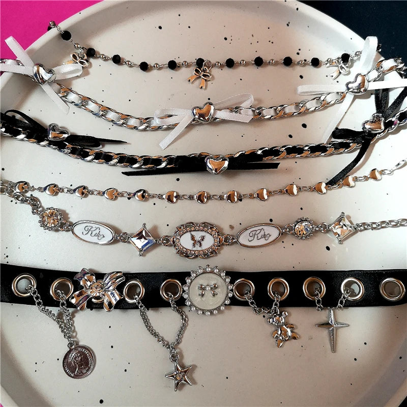 Gothic Butterfly, Bow & Heart Choker Necklace