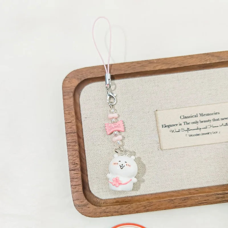 Pink & Green Flower Beaded Phone Strap