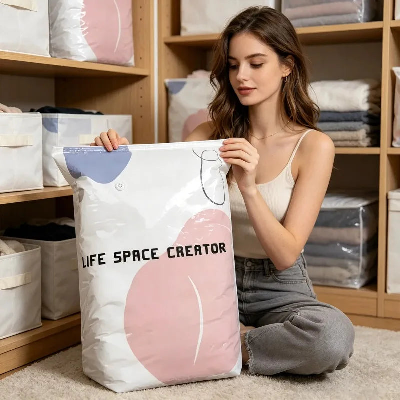 Vacuum Compression Bag Space Saving Pumpless Vacuum Storage Bags Waterproof Reusable Organizer for Clothes Bedding