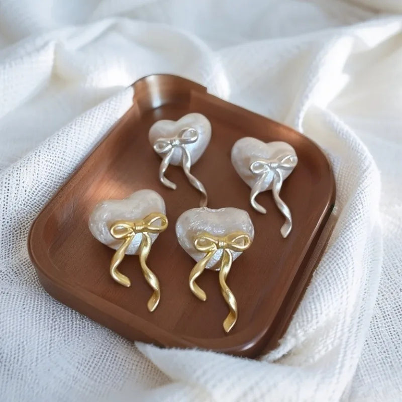 Heart-Shaped Bow Stud Earrings