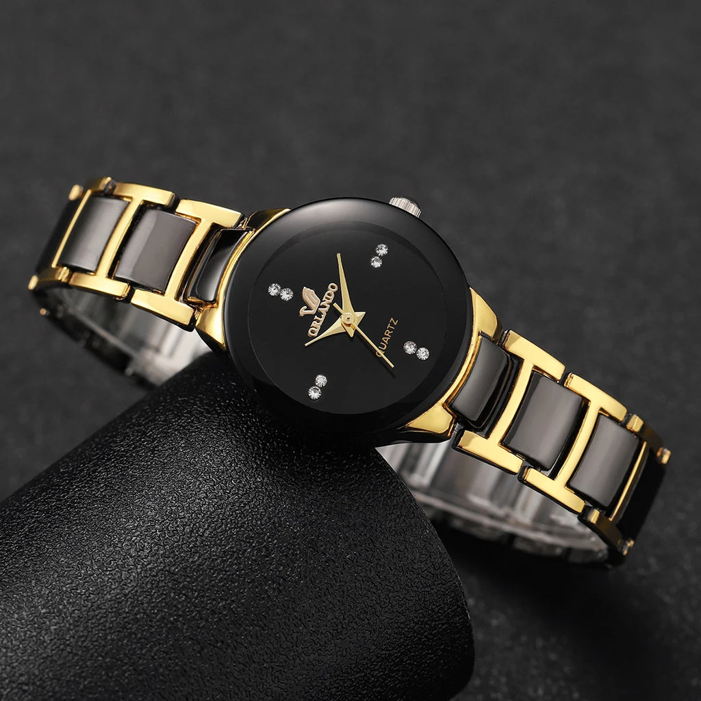 Women's Black Steel-Band Quartz Dress Watch