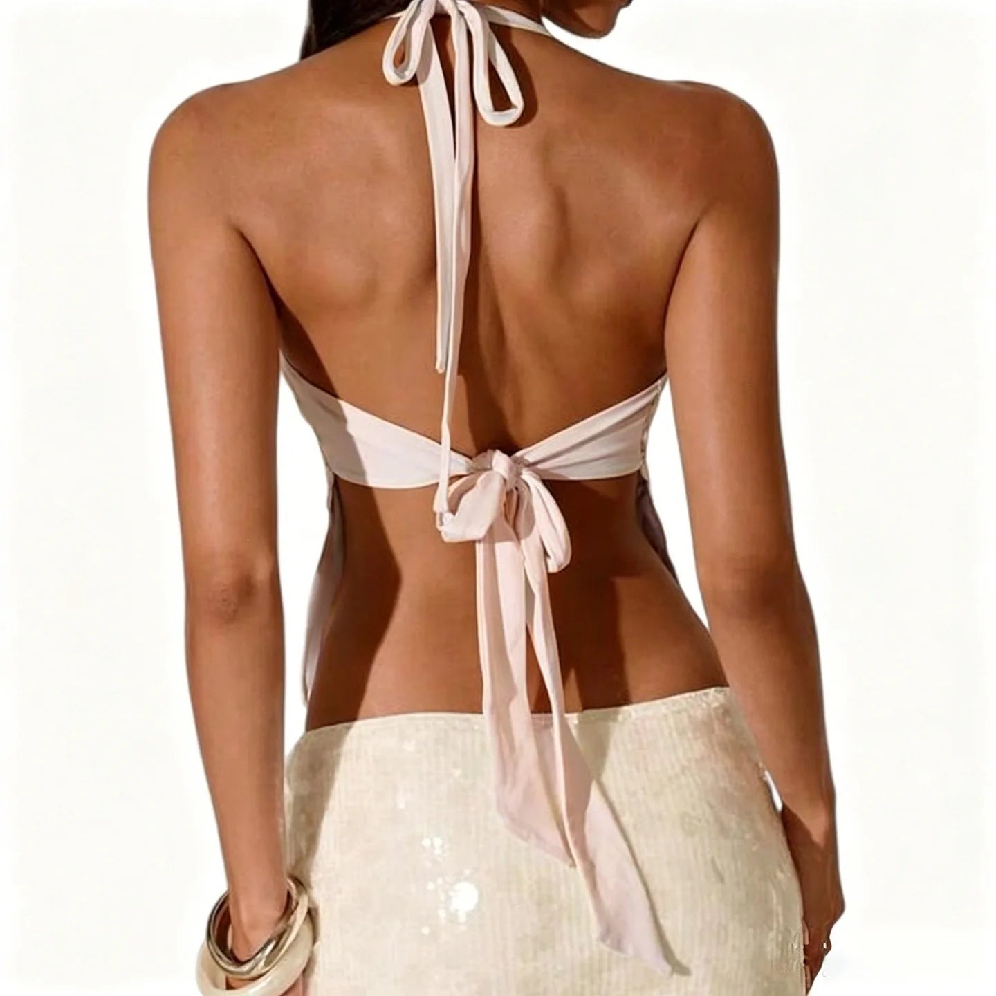 Sexy Sling Tops Women V Neck Backless Sleeveless Sequin Lace Up Tanks Female 2026 Summer New Chic Fashion Streetwears Lady