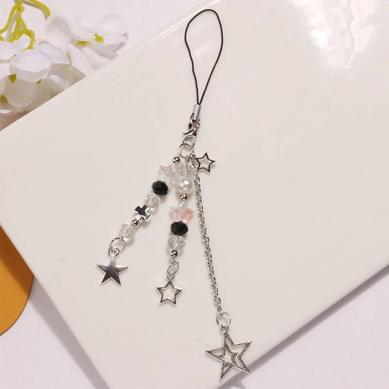 Goth Y2K Star & Pearl Beaded Phone Charm