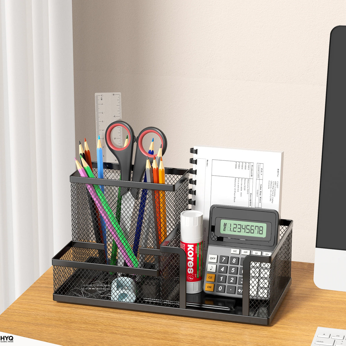 3-Compartment Black Mesh Desk Organizer