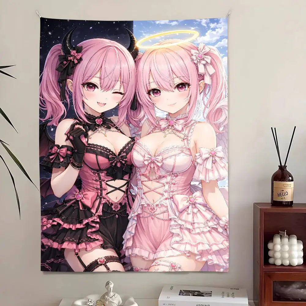 Pink Kawaii Anime Girl Wall Tapestry