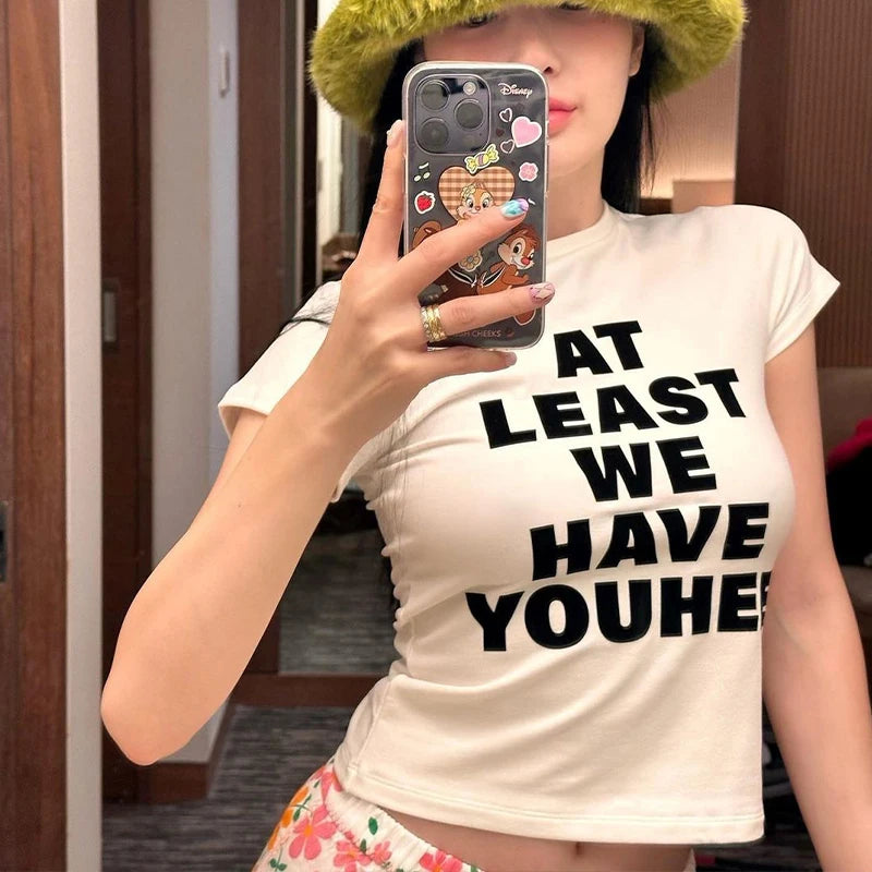 Y2K Letter Print Short-Sleeve Crop Top