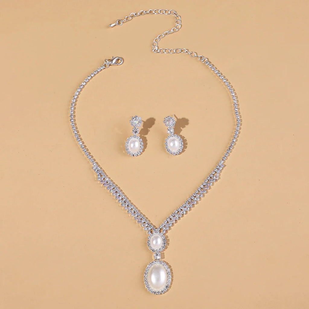 Jewelry wholesale fashion new necklace earrings bracelet set shiny bride jewelry set collarbone necklace