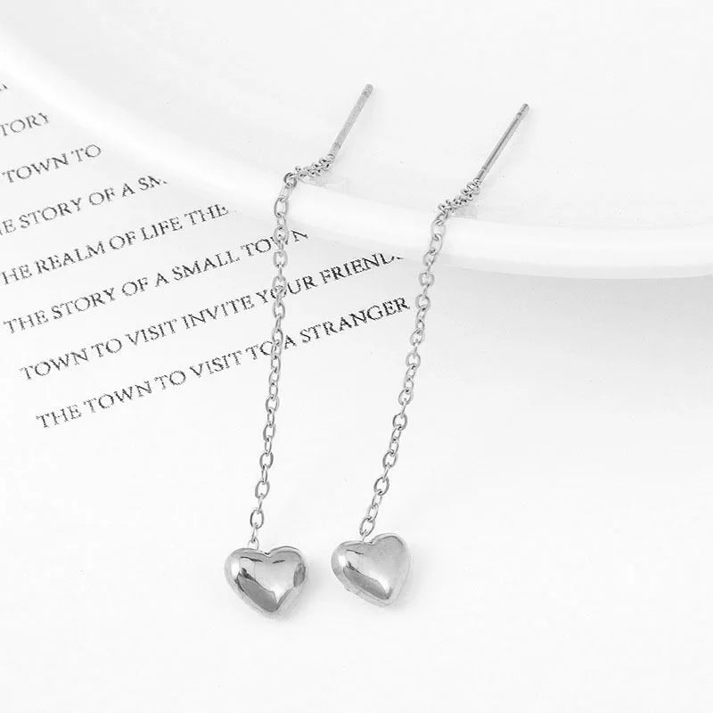 Long Heart Tassel Threader Earrings