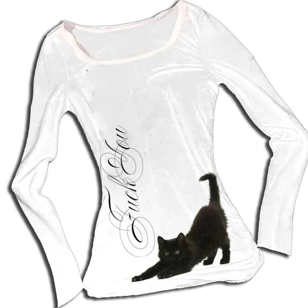 Kitty Graphic Y2K Long-Sleeve Crop Top