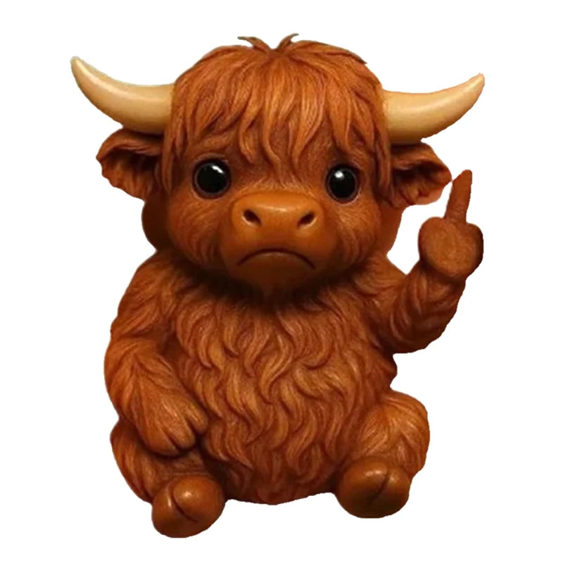 Funny Middle Finger Animal Statue Mini Dog Cat Figurine Desktop Ornament Resin Highland Cattle Frog Sculpture For Home Office